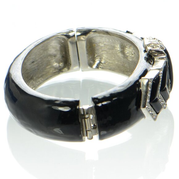Kenneth Jay Lane KJL Black Enamel Art Deco Cuff Bracelet - Picture 5 of 6